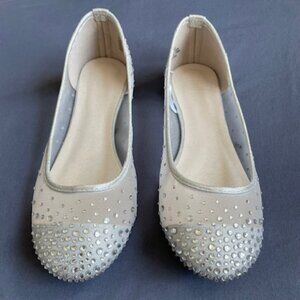 David’s Bridal Illusion Toe Cap Crystal Embellished Ballet Flats Wedding Women's